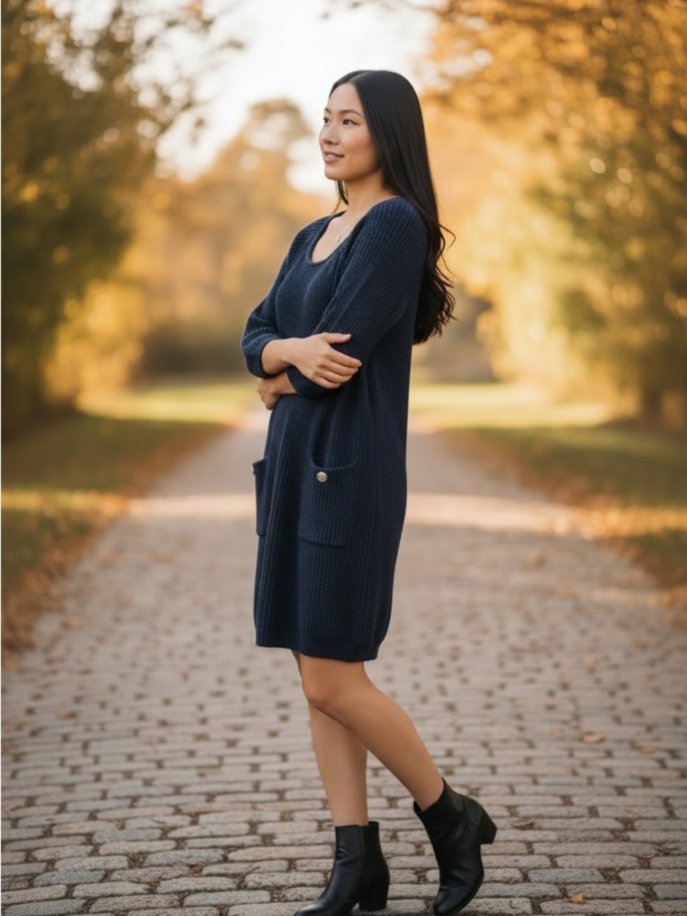 Free People indigo patch pocket sweater dress